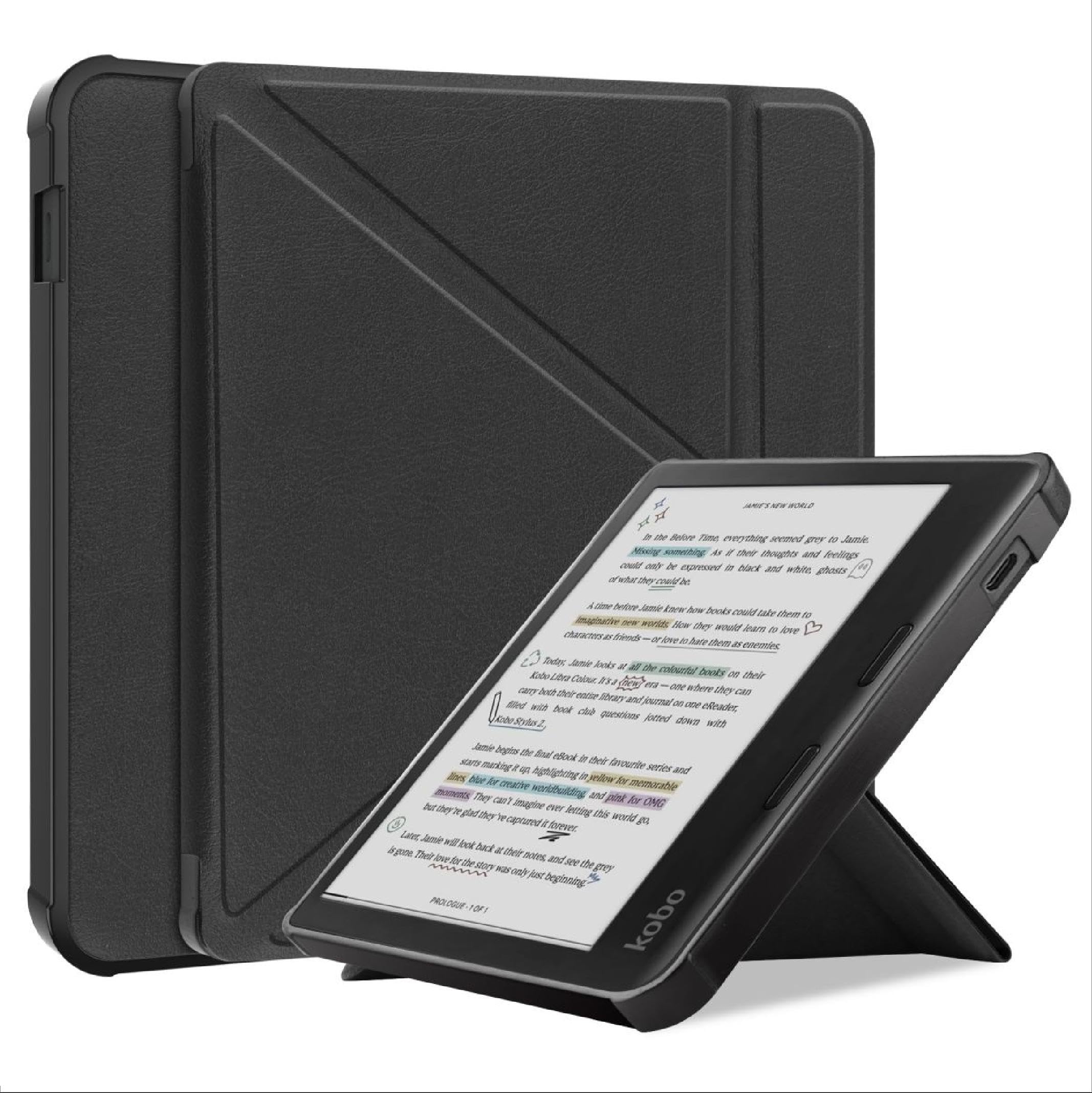 GIOPUEY Flip Case Compatible with Kobo Libra Colour, PU Leather Cover [Soft silicone back cover] With Stand Function, skin-like texture - Black