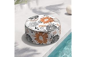 TWLEAR Indoor/Outdoor Inflatable Ottoman D21 x H9 inch, Round Footstool Inflatable Foot Rest Ottoman with Handle, Portable Ottoman Pouf for Patio, Garden, Camping, Home, Calliopsis Orange