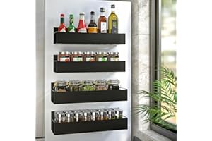 Hoenart 4 Pack Magnetic Spice Rack for Refrigerator, Moveable Magnetic Spice Organizer, Black Metal Strong Magnetic Shelf for Fridge and Microwave Oven, Space Saving for Kitchen