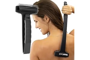 Bearback Back Scratcher: Premium Scratcher for Back & Body. The Original Large Bristled Extendable Folding Long Handle Exfoliating Brush for Adults/Men/Women. Dry/Bath/Shower. (Black)