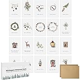 Dessie 40 Rustic Christmas Cards Boxed Set, 4” x 6” Farmhouse Coastal Holiday Cards with Kraft Envelopes & Stickers, Bulk Variety Pack (All Unique)