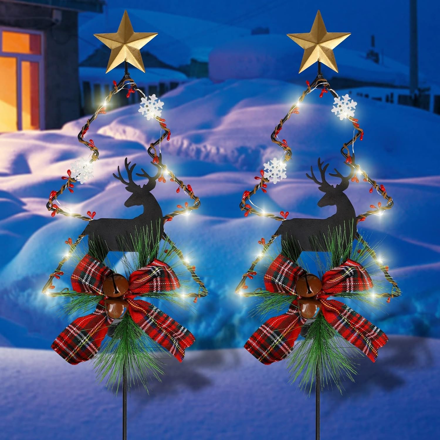 Decorative Garden Stakes - MorTime 2 Pack Solar Lighted Christmas Garden Stake Lights, 33in LED Christmas Tree Yard Stakes for Christmas Outdoor Garden Lawn Pathway Decoration