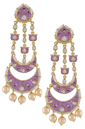 Amrapali Malya Gold Plated Pink Enamelled Lotus Pearl Moon Earrings for Women (BM(EER)17-28)