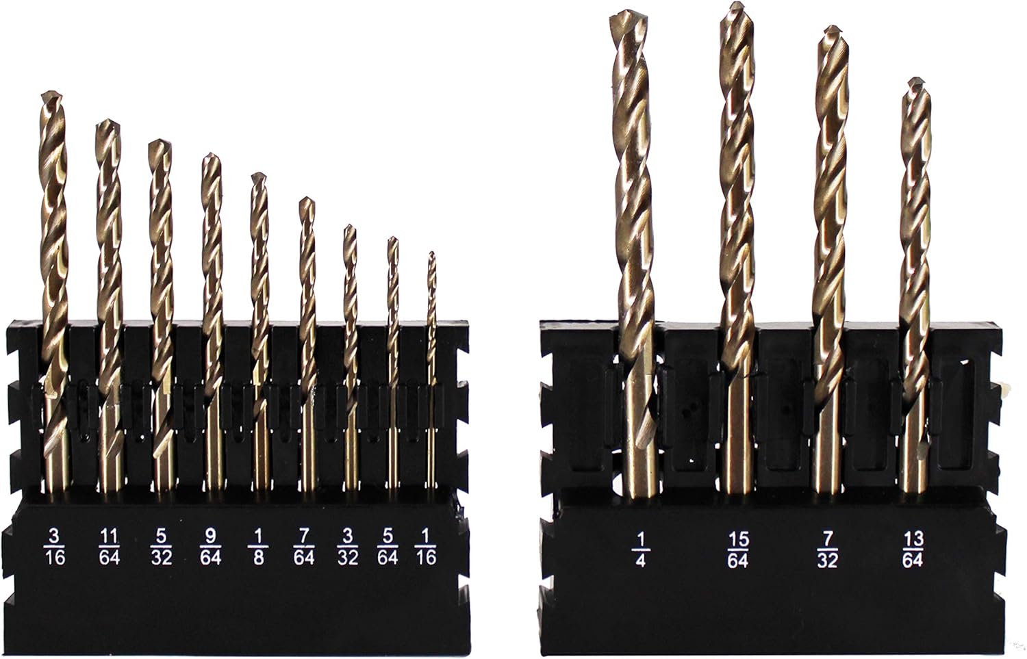 HFS (R) Cobalt Drill Bit Set- 13Pcs M35 High Speed Steel Twist Jobber Length for Hardened Metal, Stainless Steel, Cast Iron and Wood Plastic with Metal Indexed Storage Case, 1/16IN-1/4IN - - 