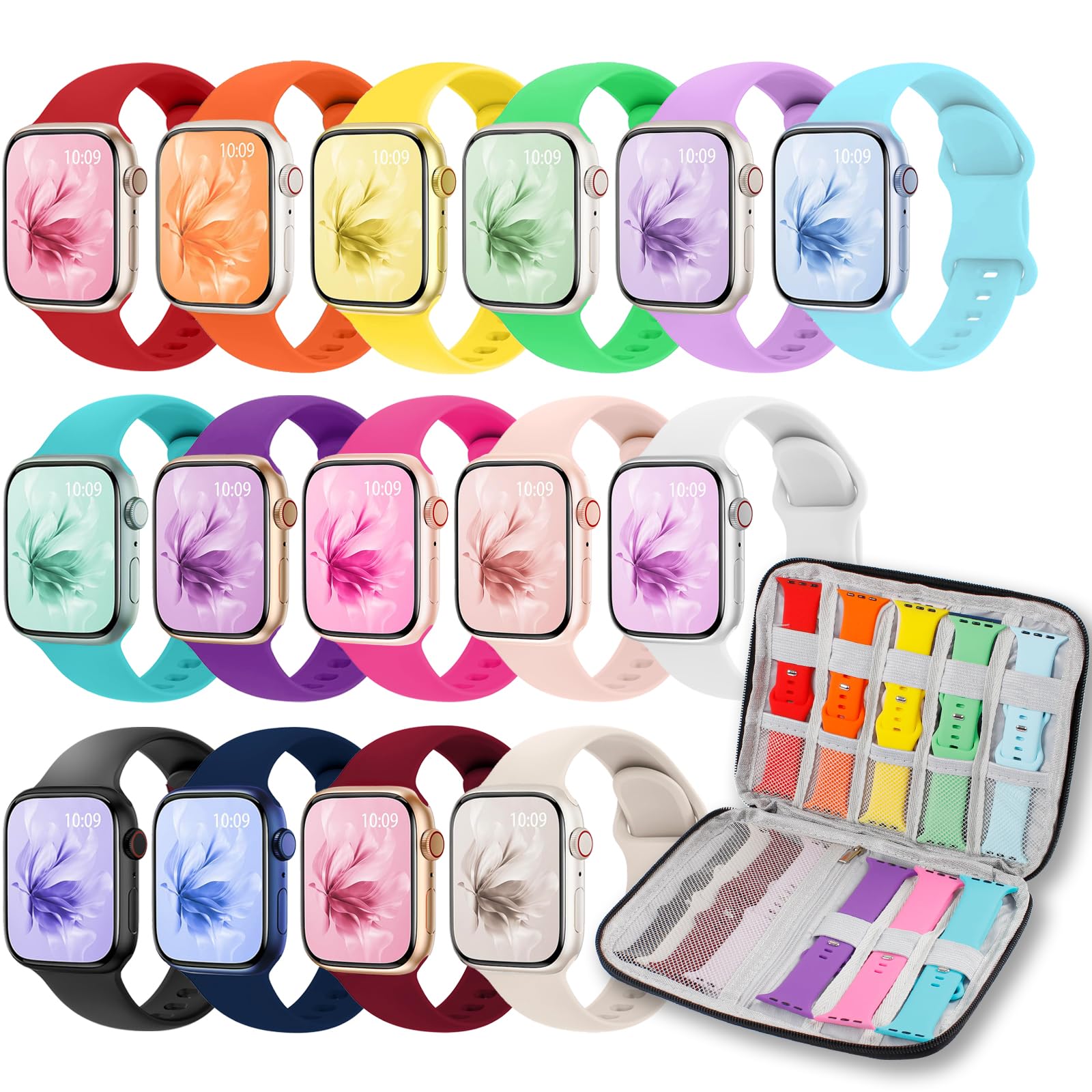 HZBJBAND 15 Pack Sport Band Compatible with Apple Watch Bands for Women Men 40mm 41mm 38mm 46mm 45mm 44mm 42mm 49mm, iWatch bands with Storage Organizer for iWatch Series 11 10 9 8 7 6 5 4 3 2 SE Ultra