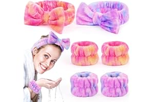EZIGO Spa Headbands for Women with Wristband Set: Facial Makeup Headbands for Girls & Teens - Soft Coral Fleece Elastic Hair Wraps with Wrist Accessories for Washing Face Shower Bath Beauty Skincare Gifts