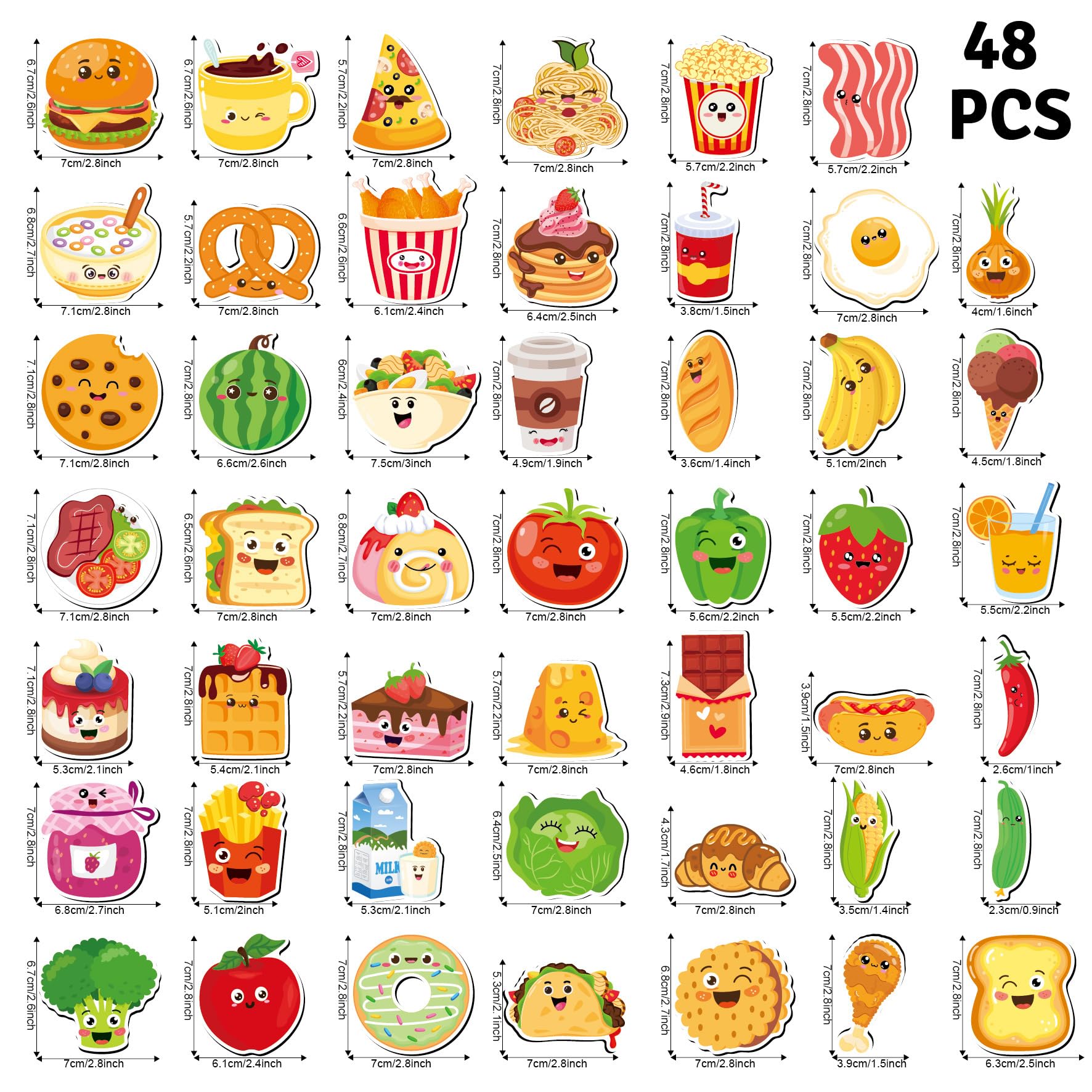 CELAENO フードデザイン マグネット式 冷蔵庫 ホワイトボード メモ留め 磁気 多数量 磁力 強力  ステッカー 48個セット