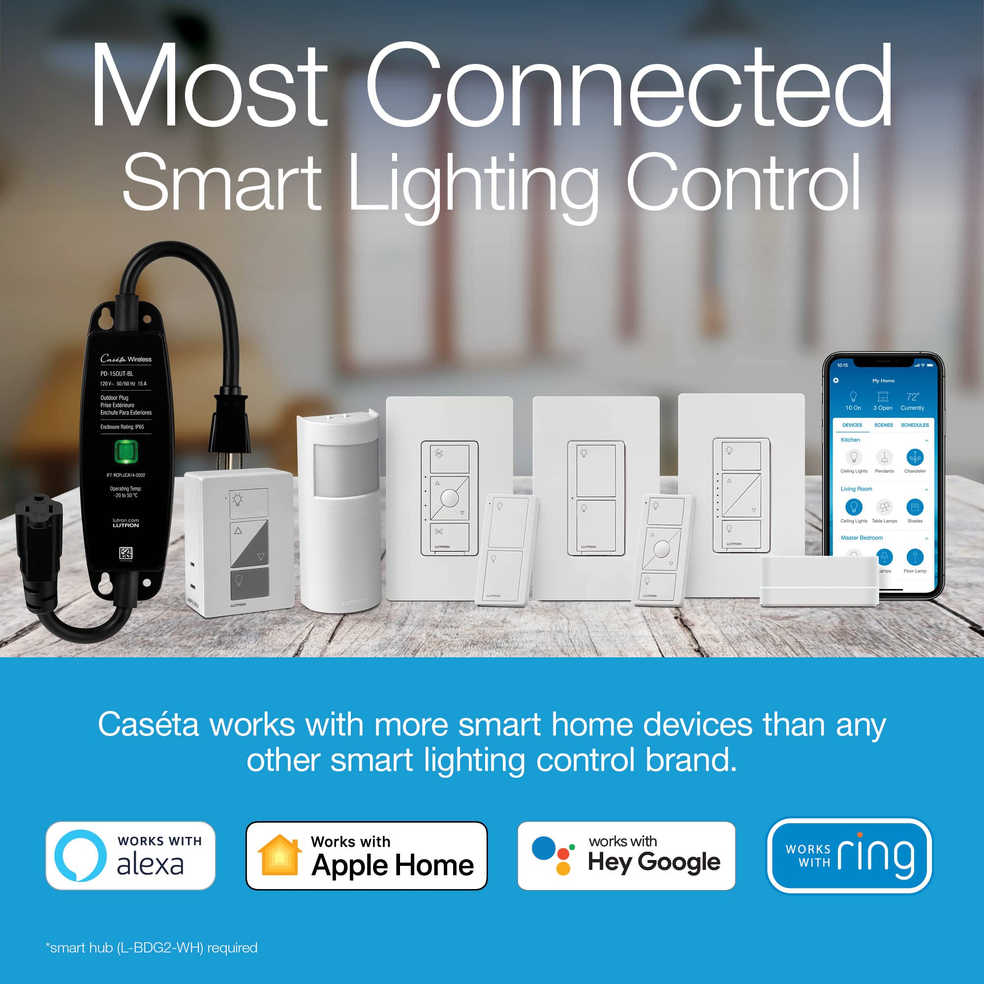 Lutron Caseta Smart Plug-In Lamp Dimmer Switch Kit with Pico Remote, Smart Dimmer for LED Lights, Table and Floor Lamps, 100W, Single-Pole/3-Way, P-PKG1P-WH - View 5