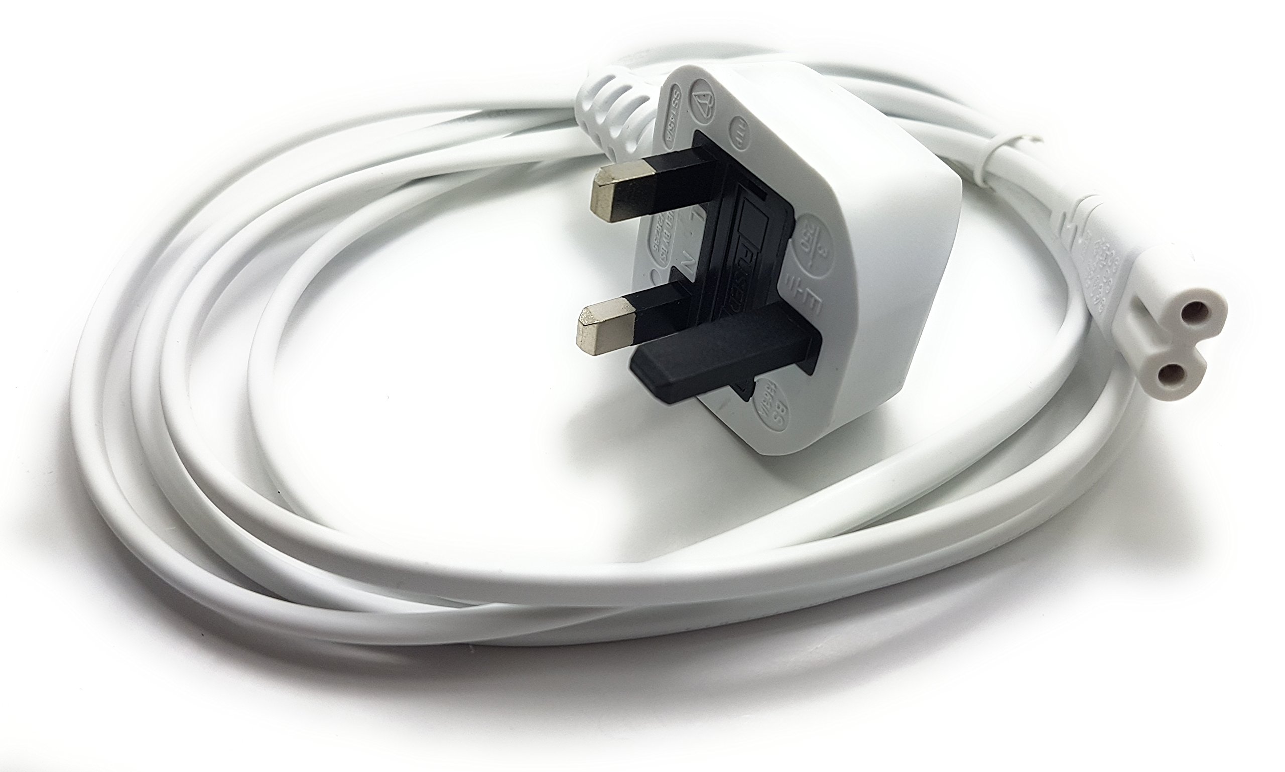 MainCore 5m Long White UK 3pin Mains Figure 8 (Fig 8) IEC C7 Plug Cord Cable for TV/Projector/receiver/Camera/Charging Cord.etc (Available in 1m, 2m, 3m, 5m)