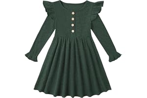 ESHOO Toddler Girl Dress Girls Sweater Dresses Ruffle Long Sleeve Ribbed Knit Casual Fall Dresses for Kids 2-7 Years