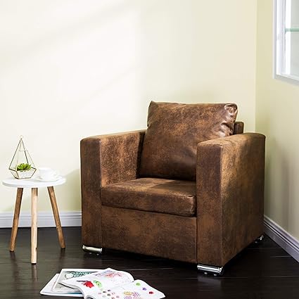 Homevibes Accent Chair Pu Leather Reading Chair Upholstered Arm Chair Mid Century Modern Chair Comfy Single Sofa Comfortable Soft Leisure Sytlish Club