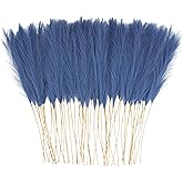 obbsie 50pcs Faux Pampas Grass, 21.6" Short Artificial Pompous Grass Floral Fake Pompas Grass Branches Vase Filler Flower Arrangement for Home Wedding Boho Decor, Blue