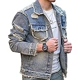 BULUWIE Denim Jacket Men,Men's Stretch Slim Fit Jean Jacket,Classic Ripped Trucker Denim Coat,Men Fashion Outdoor Jacket