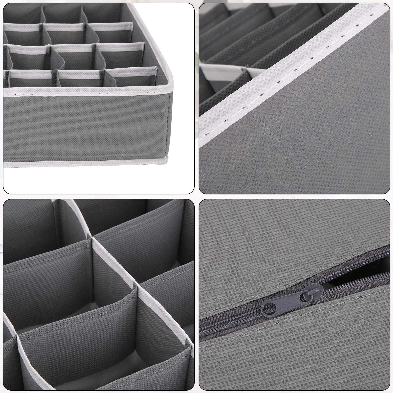 Joyoldelf Sock Drawer Organizer Divider 2 Packs Underwear Organizer, 24 Cell Collapsible Closet Cabinet Organizer Underwear Storage Boxes for Storing Socks, Bra, Handkerchiefs, Ties, Belts (Grey): Home & Kitchen