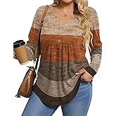IN'VOLAND Womens Plus Size Long Sleeve Shirts Fall Tunic Top V-neck T-Shirt Button Up Dressy Casual Blouse 1X-5X