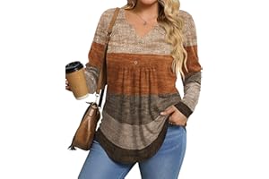 IN'VOLAND Womens Plus Size Long Sleeve Shirts Fall Tunic Top V-neck T-Shirt Button Up Dressy Casual Blouse 1X-5X