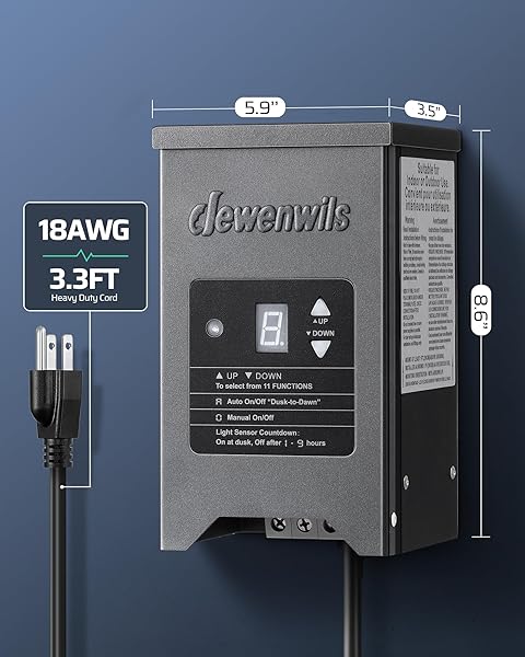 DEWENWILS 150W LOW VOLTAGE LANDSCAPE LIGHTING TRANSFORMER, 120V TO 12/15V AC, METAL SHIELD, OUTDOOR LOW VOLTAGE LANDSCAPE TRANSFORMER, PHOTOCELL & TIMER, LANDSCAPE LIGHTING TRANSFORMER