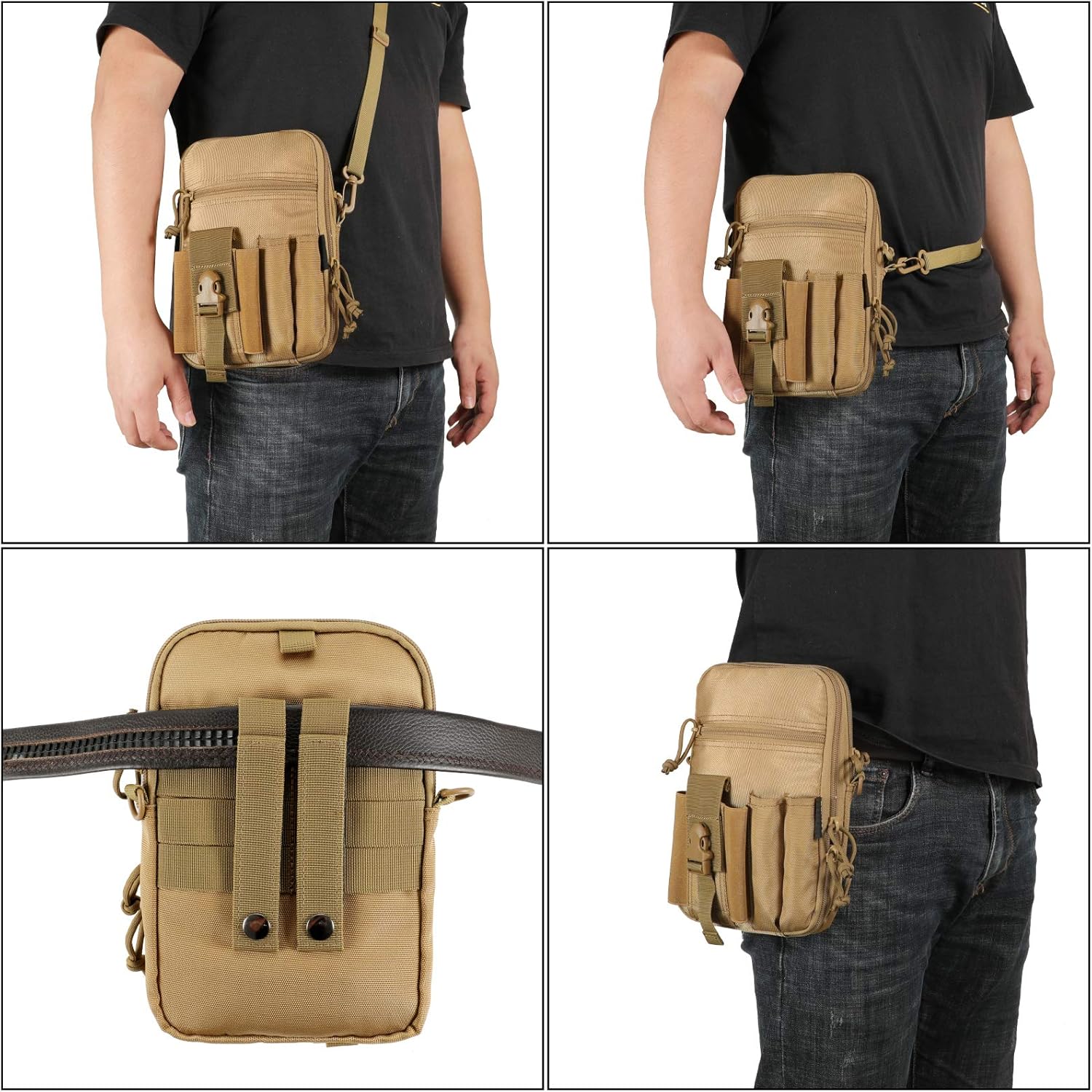 Concealed Pistol Pouch Multipurpose Carry Gun Bag - LarKoo Waist Molle Bag Fanny Pack with Pistol Holster in 9 inch Length and Phone Belt Clip Holder for Less Than 7 inches Smartphone (Khaki)… : Sports & Outdoors