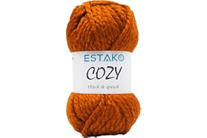 Estako Cozy Thick & Quick Yarn 20% Wool 80% Acrylic Soft Super Bulky Weight #6 Knitting and Crocheting Yarn 3.52 oz (100gr) 65 yds (60 m) (52099-Dark Orange)