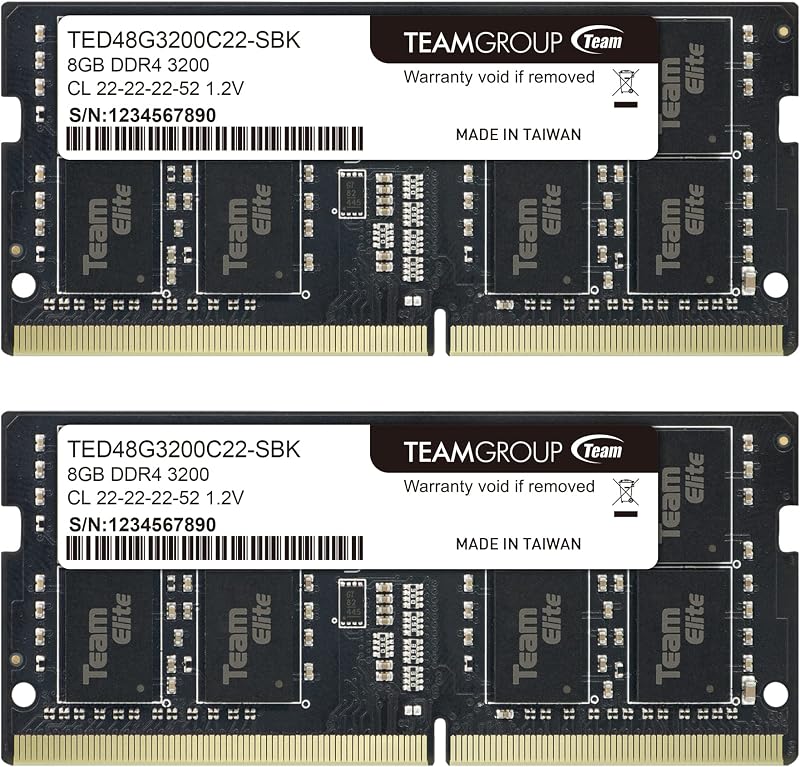 TEAMGROUP Elite 16GB DDR4 Laptop RAM 2x8GB 3200MHz SODIMM CL22 Non-ECC Upgrade