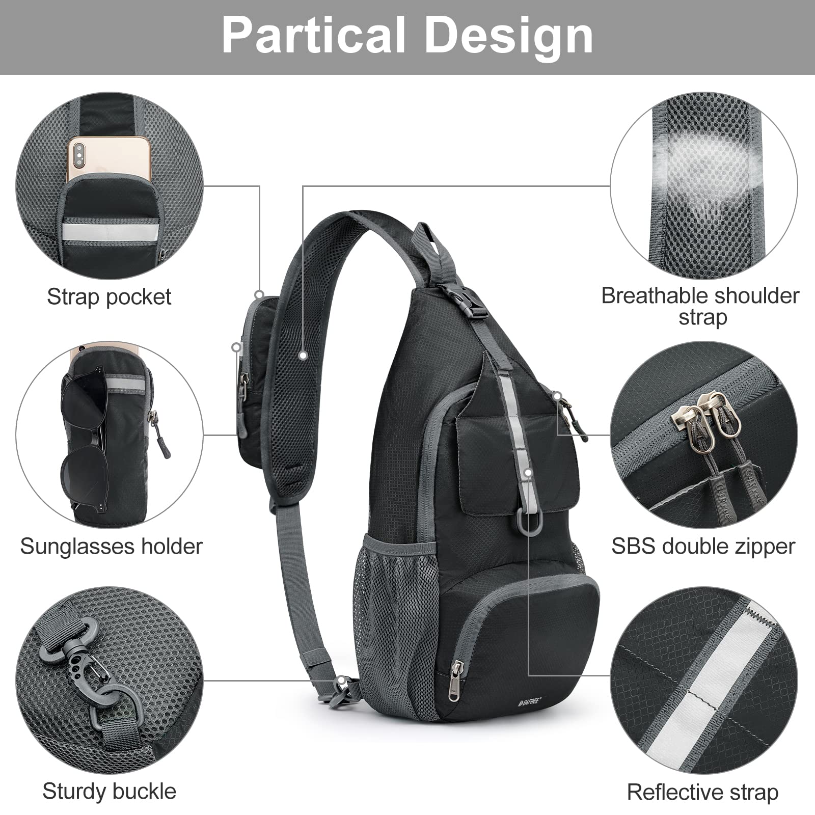 G4Free Packable Sling Backpack, Small Crossbody Sling Bag Travel Hiking Daypack Casual Foldable Shoulder Chest Bag