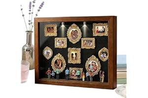 Mini Museum Frame | Shadow Box Frames, DIY Photo Family Memory Display Case with 11 Gold Mini Frames & 8 Figurines, for Anniv