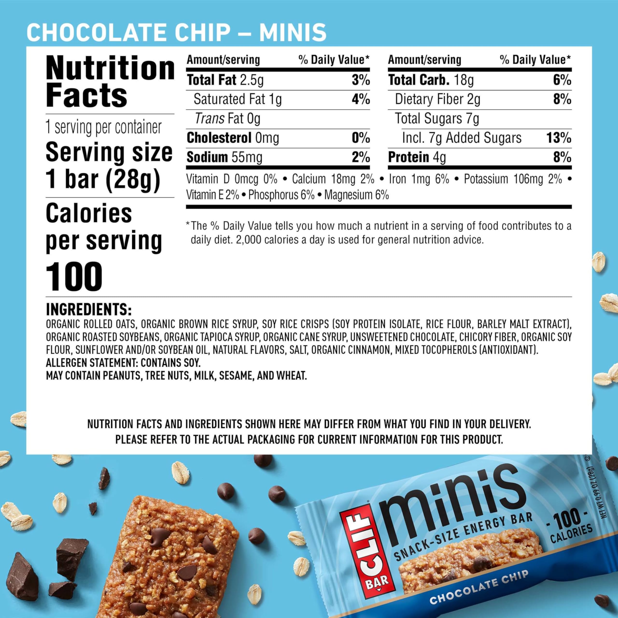 CLIF BAR - Chocolate Chip - Full Size and Mini Energy Bars - Made with Organic Oats - Non-GMO - Plant Based - 2.4 oz. and 0.99 oz. (20 Count)
