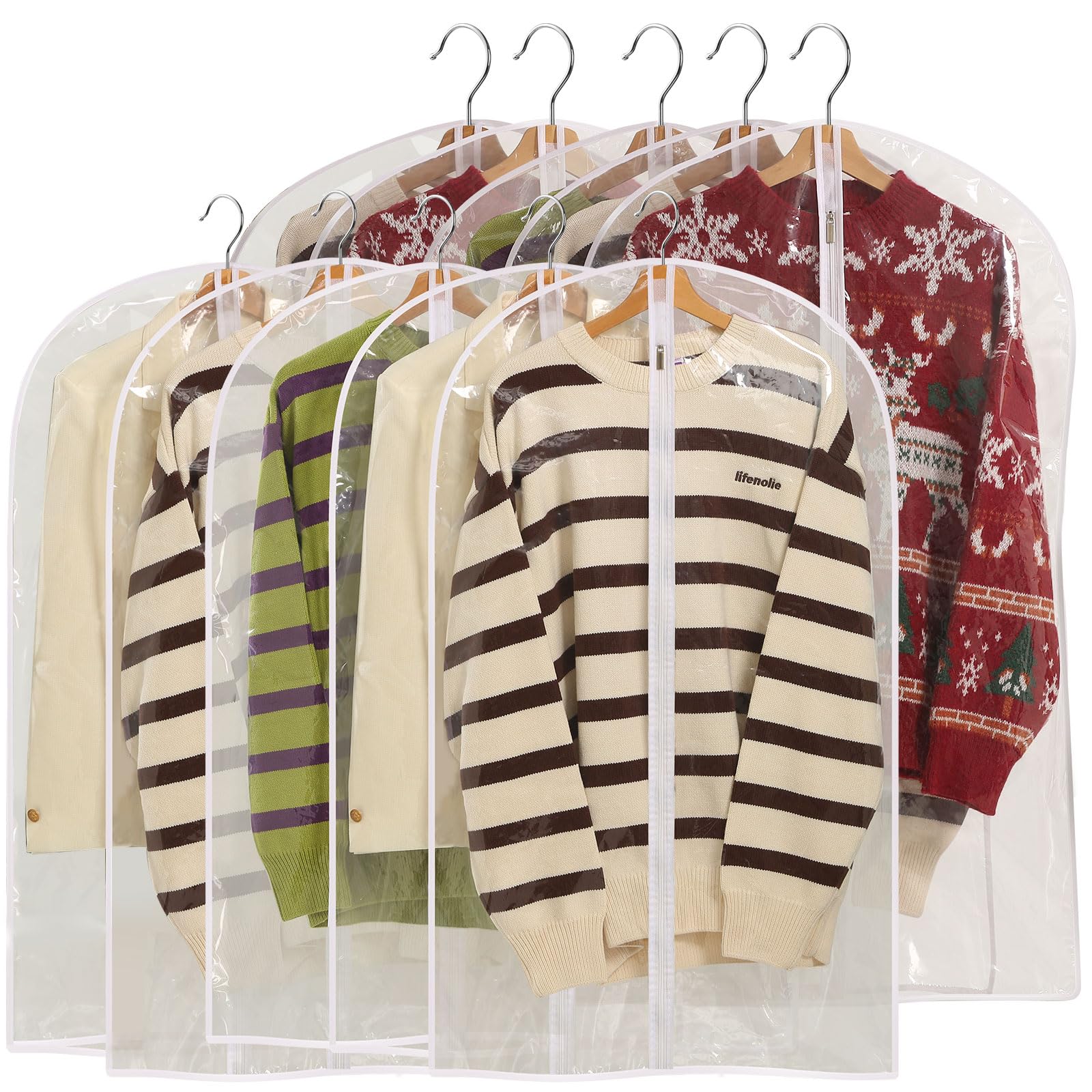 Photo 1 of Perber All Clear Garment Bags for Hanging Clothes, 40" Suit Bags for Closet Storage, Plastic Dustproof Suit Cover Bags, Clothes Protectors Bag with zipper for Coats, Jackets, Shirts?10 Packs?