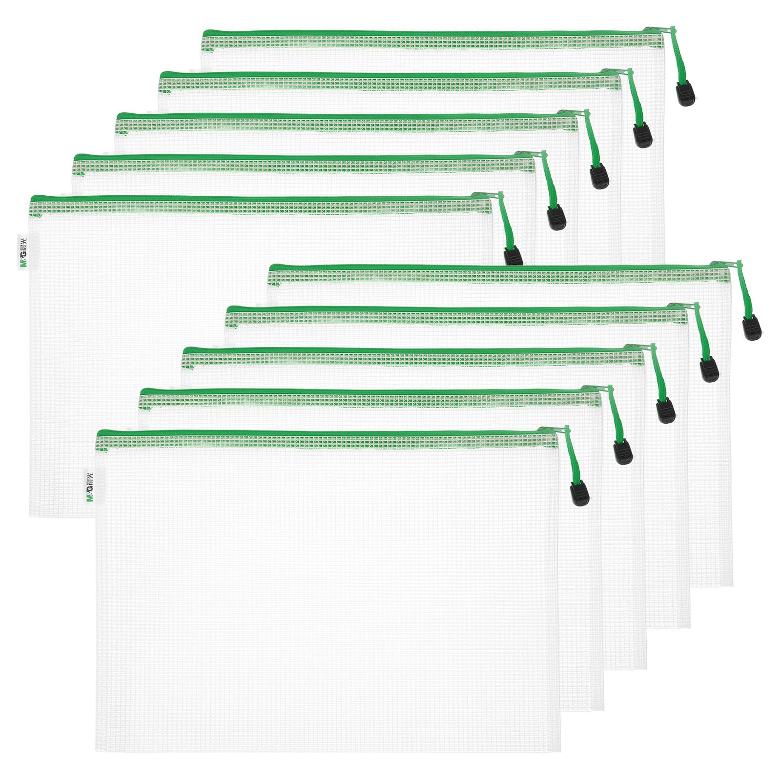 PATIKIL Mesh Zipper Pouch Bag 13.4"x9.7", 10pcs Waterproof File Bag A4 Letter Size Document Organizing Storage for Office Puzzle Cosmetic Travel, Green
