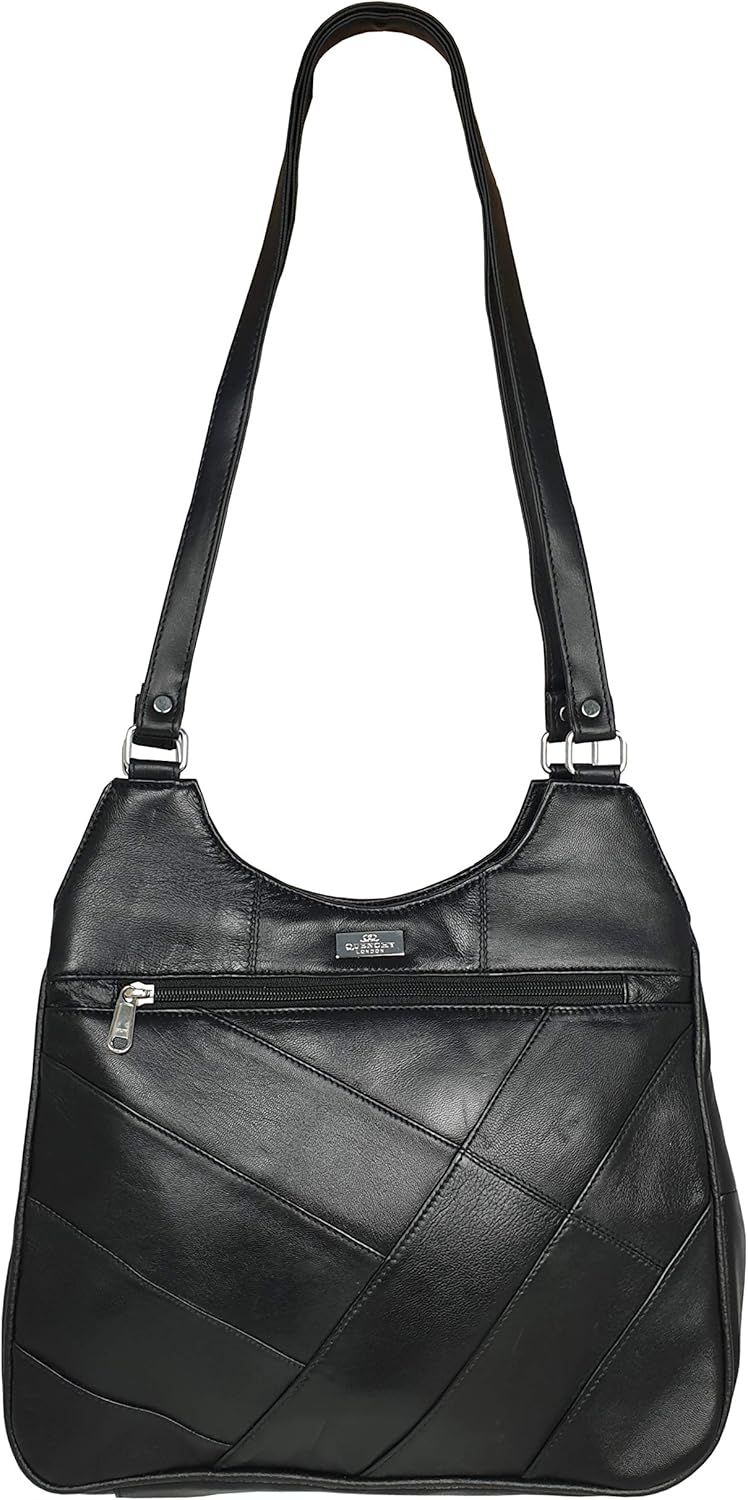 Quenchy London Ladies Real Leather Handbag, Womens Shoulder Hand Bag with 2 Top Handles, 8 Pockets - Image 3