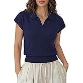 LaGracia Polo Sweaters for Women Short Sleeve Cropped Colloared Sweaters Wool Blend Business Casual Outfits
