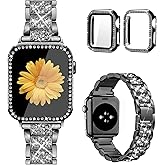 Mesime Compatible for Apple Watch Band with Screen Protector Case, Jewelry Replacement Bands 46mm 45mm 44mm 42mm 41mm 40 mm 38mm 2 Pack Protective Cover for iWatch Series 11/10/9/8/7/6/5/4/3/2/1/SE Women