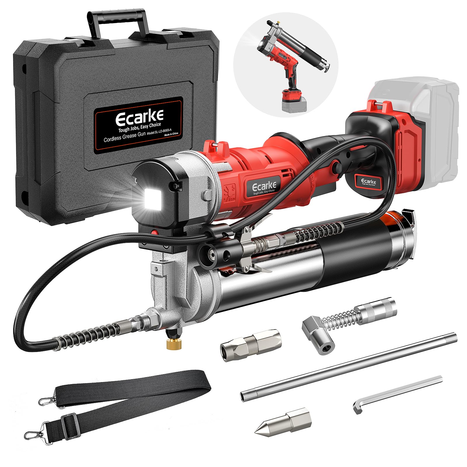 Photo 1 of Ecarke Cordless Grease Gun Compatible with Milwaukee 18V Battery, 12000PSI Max Electric Grease Gun, Dual Pistol & in-Line Grip, Works with Bulk & Cartridge Grease, 39" Hose & 4 Couplers (Tool Only)