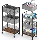 LIDTOP 2In1 Baby Diaper Caddy & 3-Tier Rolling Diaper Cart, Diaper Caddy Organizer Cart with Dividers, Mobile Metal Utility C