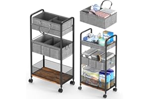 LIDTOP 2In1 Baby Diaper Caddy & 3-Tier Rolling Diaper Cart, Diaper Caddy Organizer Cart with Dividers, Mobile Metal Utility C