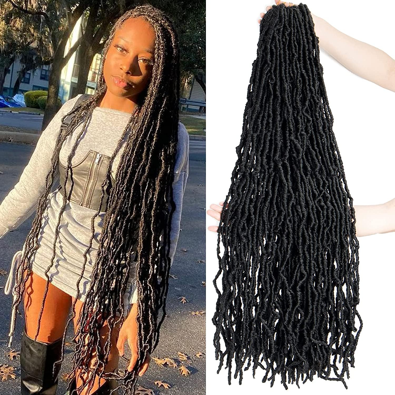 Faux Locs 36 Inch Crochet Hair New Soft Locs 5 Packs/Lot Curly Wavy Pre-Looped Faux Locs Goddess Synthetic Fiber Hair Extensions — image 1