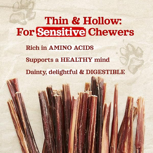 NATURAL FARM BULLY STICKS (6 INCH, 50 PACK), THIN PIXIE PIZZLE BEEF TREATS, GRAIN-FREE, HIGH PROTEIN, BEST RAWHIDE ALTERNATIVE FOR SMALL, PUPPIES OR SENIOR DOGS