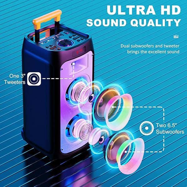 HWWR KARAOKE MACHINE WITH 2 WIRELESS MICROPHONES, BIG BLUETOOTH PARTY SPEAKER WITH 500W PEAK POWER FOR ADULTS, PA SYSTEM WITH ROLLING WHEELS AND TROLLEY, PERFECT FOR OUTDOOR, HOME PARTY, GATHERINGS