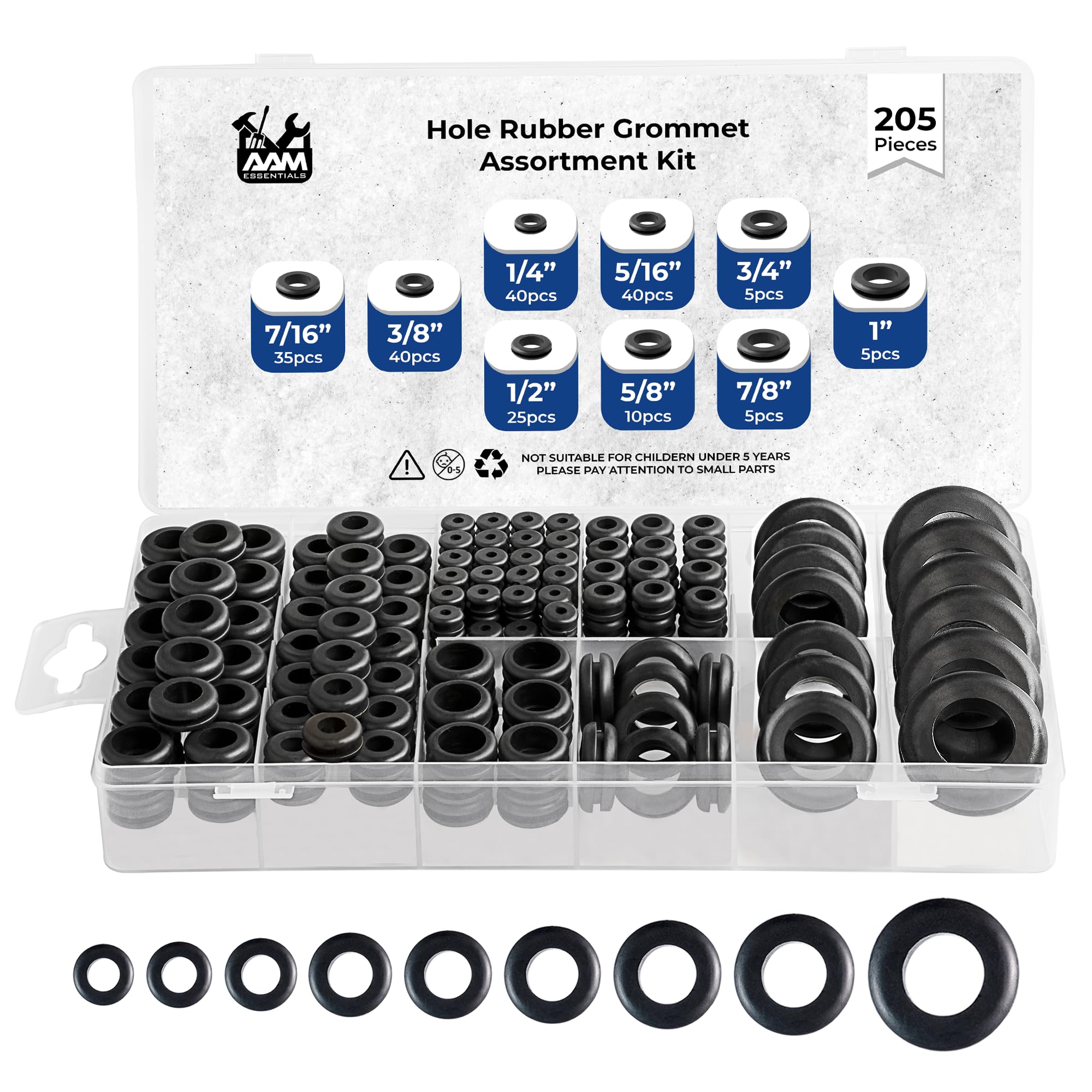 Rubber Grommets for Wiring-205pcs in 9 Sizes