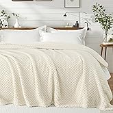 Exclusivo Mezcla King Size Fleece Blanket for Bed, Extra Soft Warm Decorative Fuzzy Blanket for Women, Lightweight Cozy Bedding Blankets, 90x104 Inches, Ivory
