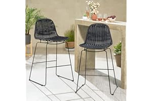 Verano Garden Patio Bar Stools Set of 2, Outdoor Wicker Bar Stools with Back Footrest, All-Weather Metal Frame for Garden Poolside Lawn Backyard