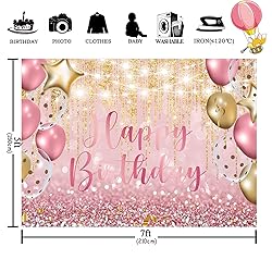 Homewelle Pink Rose Gold Glitter Happy Birthday