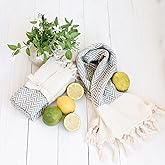 sea me at home Kitchen Hand Towels Decorative Set of 2, 100% Cotton Dish Towel Set for Boho Decor (14 x 30 Inches, Light Grey)