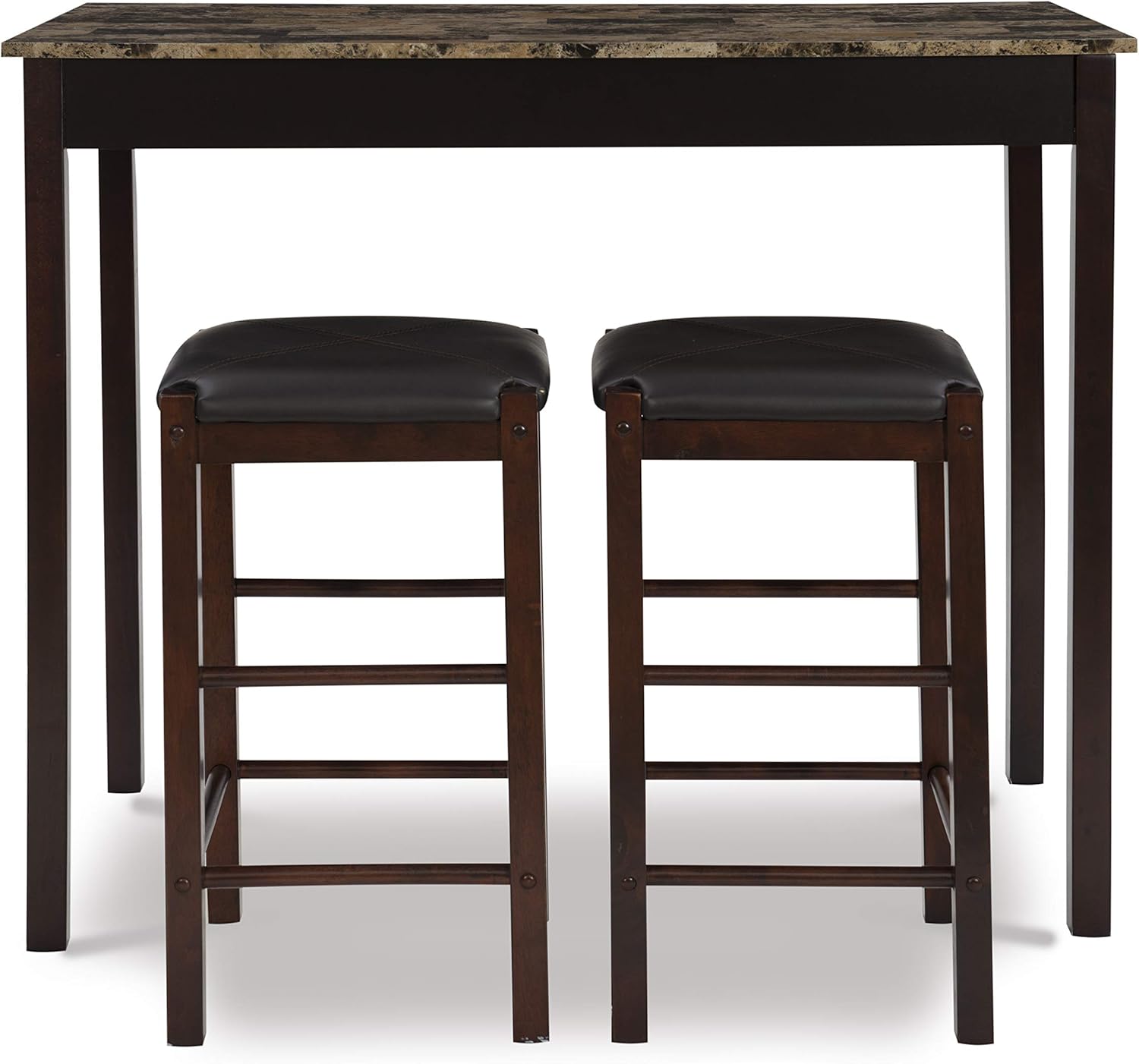 Linon Brown 3-Piece Table Faux Marble Tavern Set, 42" w x 22.25" d x 36" h - Table & Chair Sets