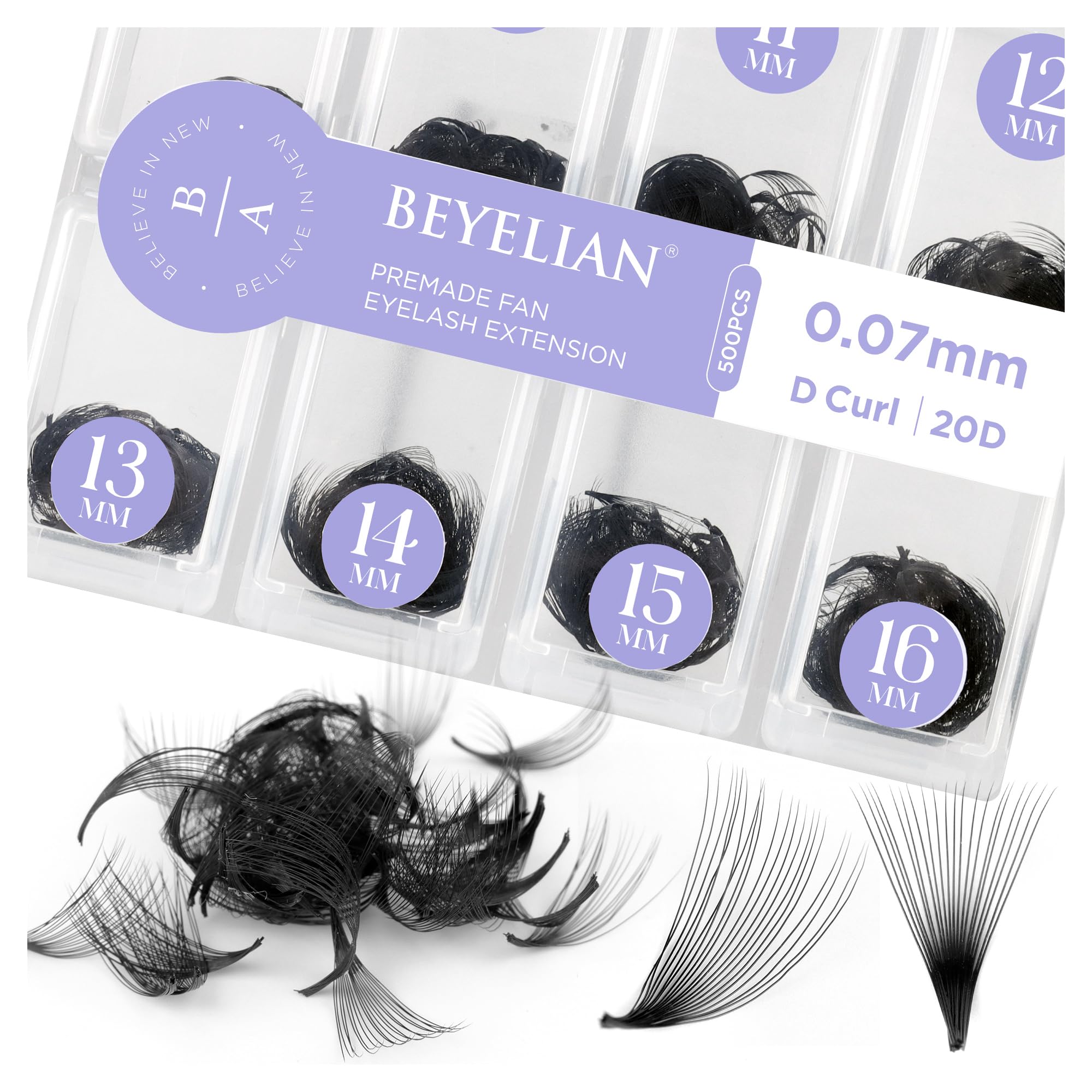 BEYELIAN 500 Fans Premade Fans Eyelash Extensions 0.07mm 20D C/D Curl Volume Lash Extensions Pre Made Fans Lash Extensions Handmade Promade Loose Fans Thin Base 9-16mm Mixed — image 1