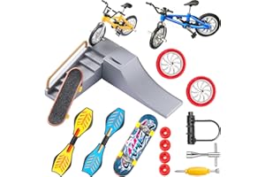 CIVANER 17 Pieces Finger Skateboard Ramp Set Skate Park Kit Ramp Parts Set Mini Finger Toys Set Finger Bike Skate Park Kit with Replacement Wheels and Tools for Kids Party Favor (Retro Color)