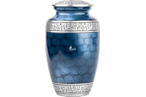 INTAJ Cloud Blue Aluminum Cremation Urn for Human Ashes - Adult 200 lbs Capacity, Threaded Lid Metal Funeral Urn - Decorative Memorial Container for Burial or Niche, Secure & Lightweight Casket Urn