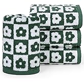 Jacquotha Cotton Hand Towels Green Checkered Floral - Quick Drying Hand Towel Set of 4, for Bathroom Kitchen Decor, 29” x 13”