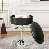 LITZFUR Black Vanity Stool, Big Size Round Leather