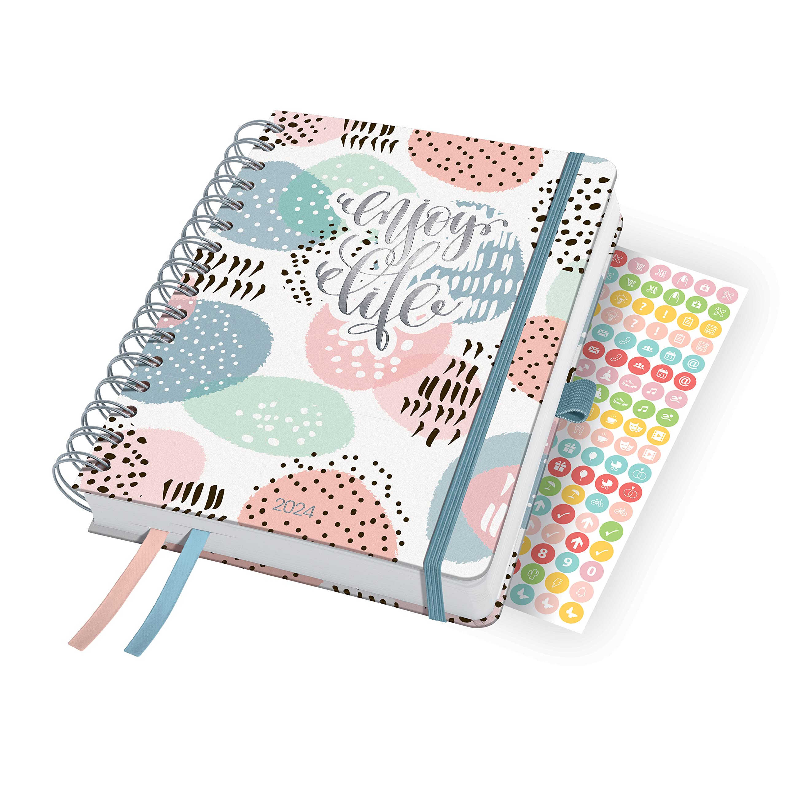 SIGEL J4602 Jolie Spiral diary 2024, Rose Inspiration, 16,8 x 21,5 cm, hardcover, 240 pages, Pink, mint Green, Grey